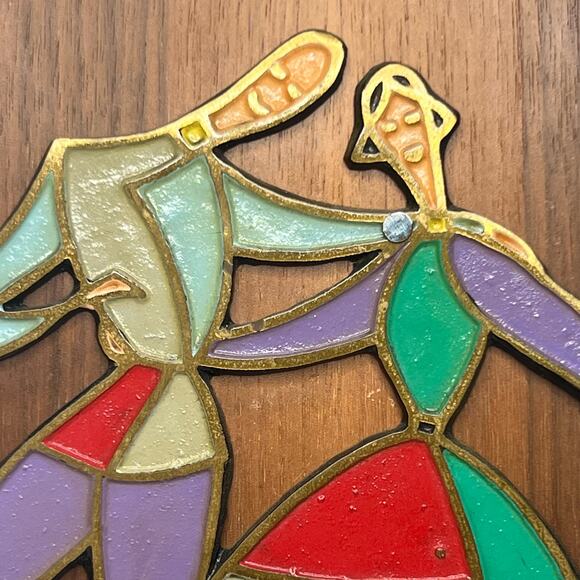 Mid Century Enamel on Brass Wood Dancers Plaques Dayagi Israel Style Vintage - Picture 7 of 11